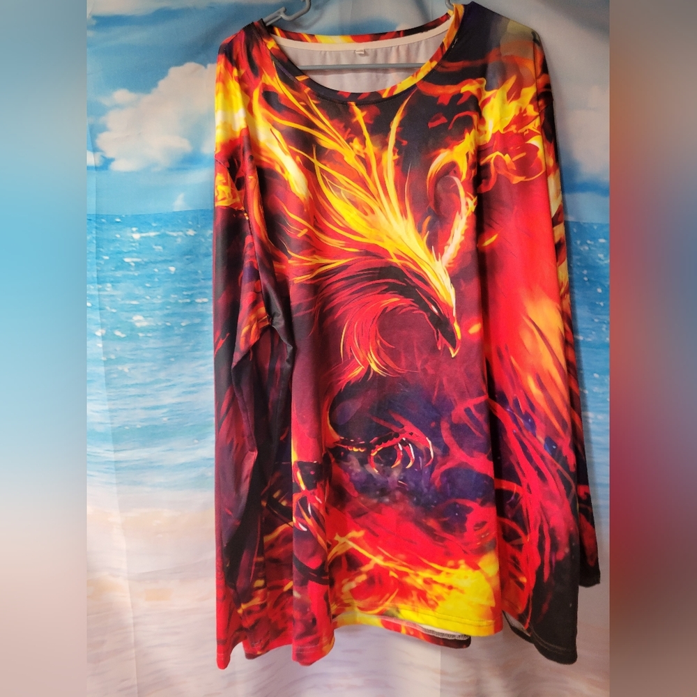 Mens Unbranded Long Sleeve Tshirt Fiery Phoenix Size‎ 4XL